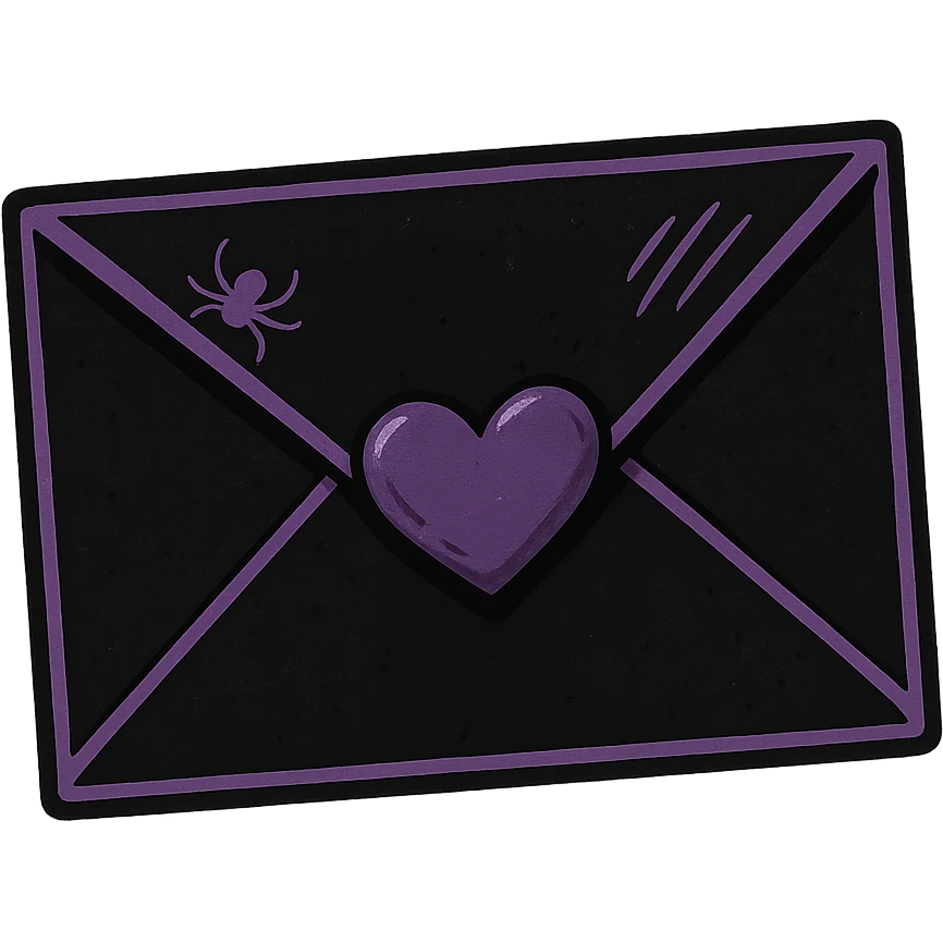 emo style black and purple envelope with a heart seal, no background emoji