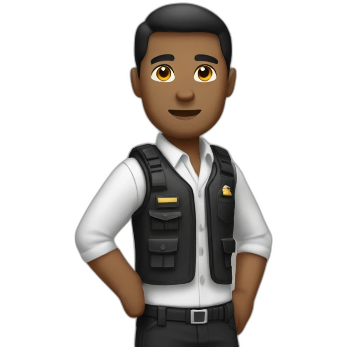 Security agent, white shirt and black pants. and vest. Brownish skin. RAISED HAND. emoji