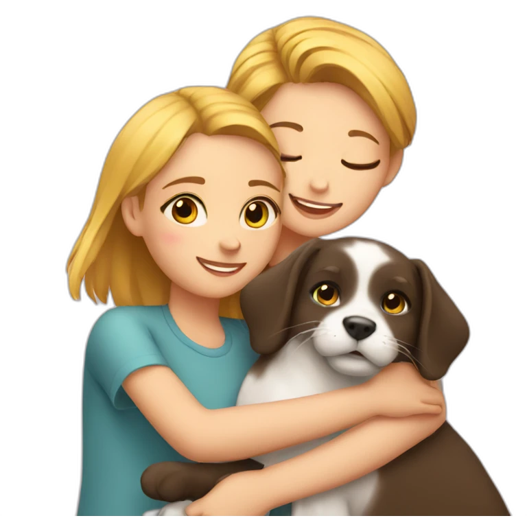 girl hug a cat and a dog emoji