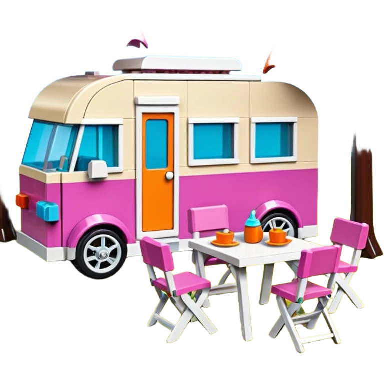 Jetson’s Ultra hotrod cute Lego Haunted Barbie dream house Caravan with picnic table and folding chairs on top  emoji