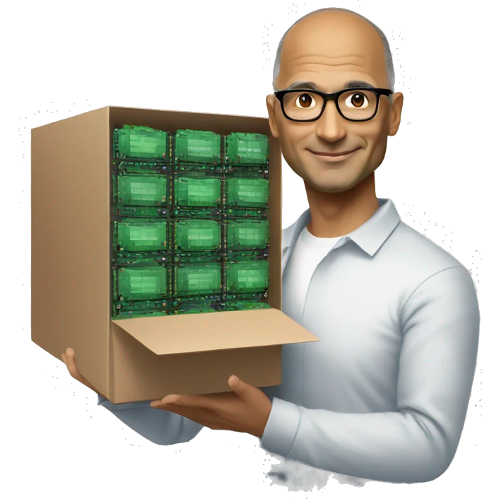 Satya Nadella being held by a box full of GPUs emoji