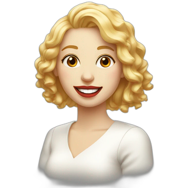 Joyful and playful white woman, passionate about programming and art, red lip blond hair emoji