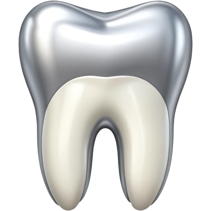 human tooth emoji, smooth chrome ceramic-metal texture, clean medical luxury aesthetic, isolated on white, no face emoji