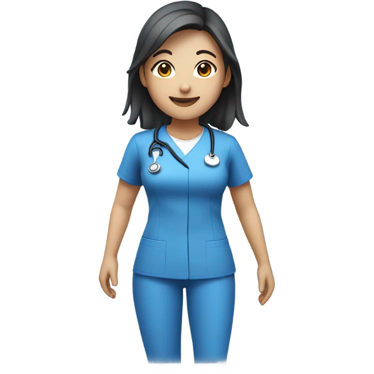 cute Asian nurse with smile, without hat, blue clothes, with arms emoji