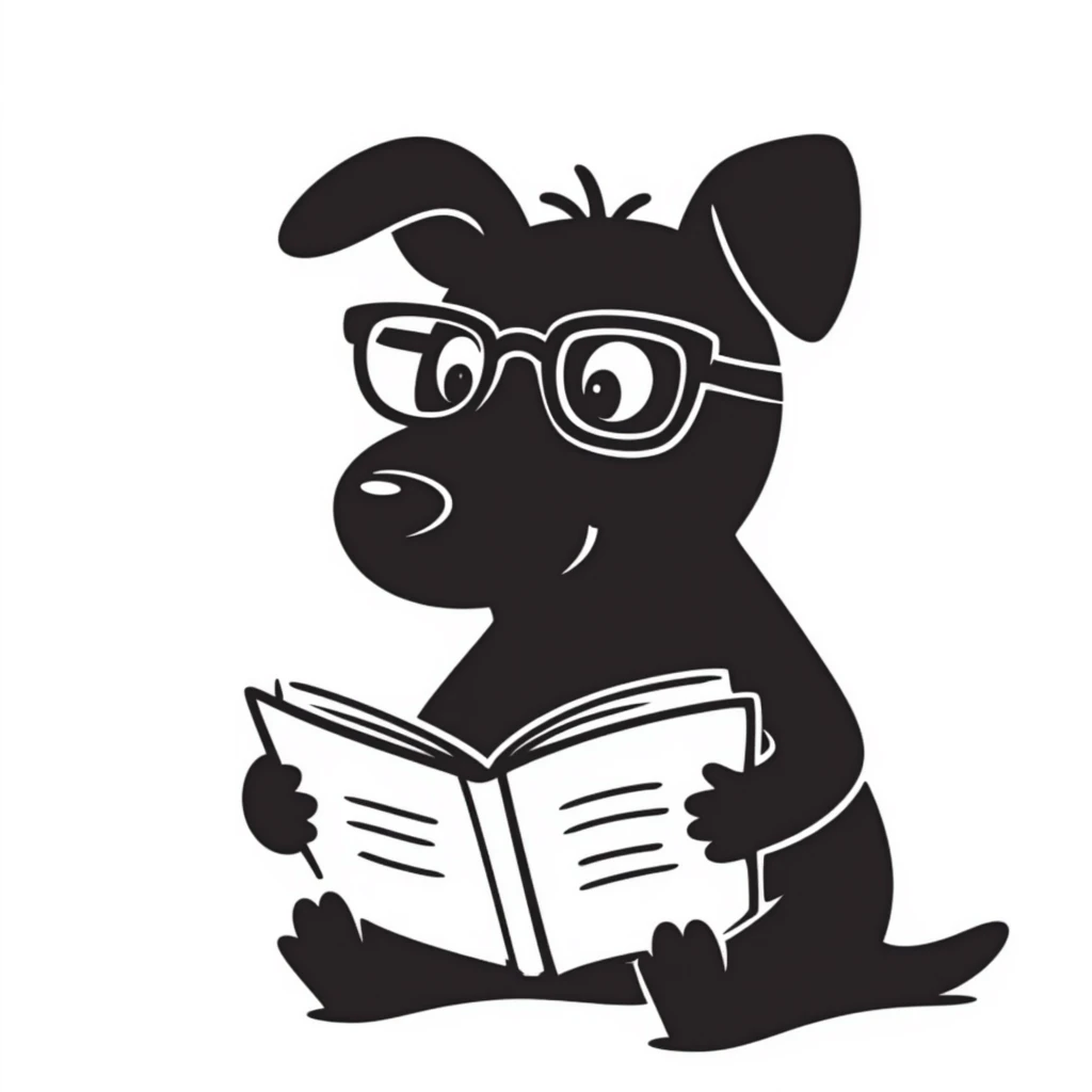Dog wearing glasses reading a book emoji