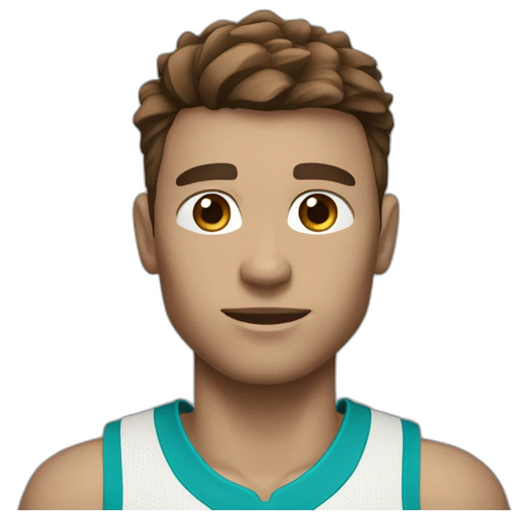 white basketball player with blue eyes and brown hair and a turquoise equipment emoji