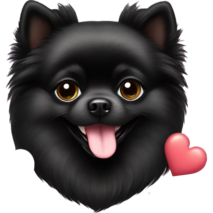 cute black pomeranian with hearts emoji