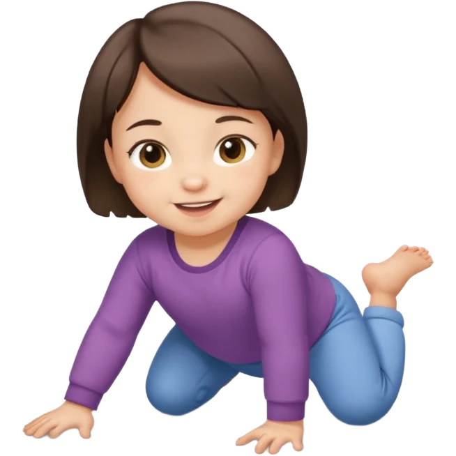 short brunette hair baby crawling on the floor with cute clothes emoji