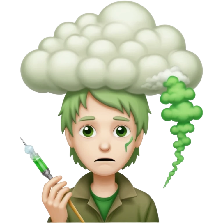 naked homeless crack addict with a heroin needle and a giant green fart cloud emoji