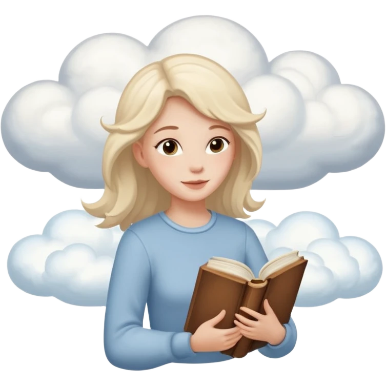 Dreamy, kind, empathetic — like they’re not fully grounded. woman flying in the clouds with a book emoji