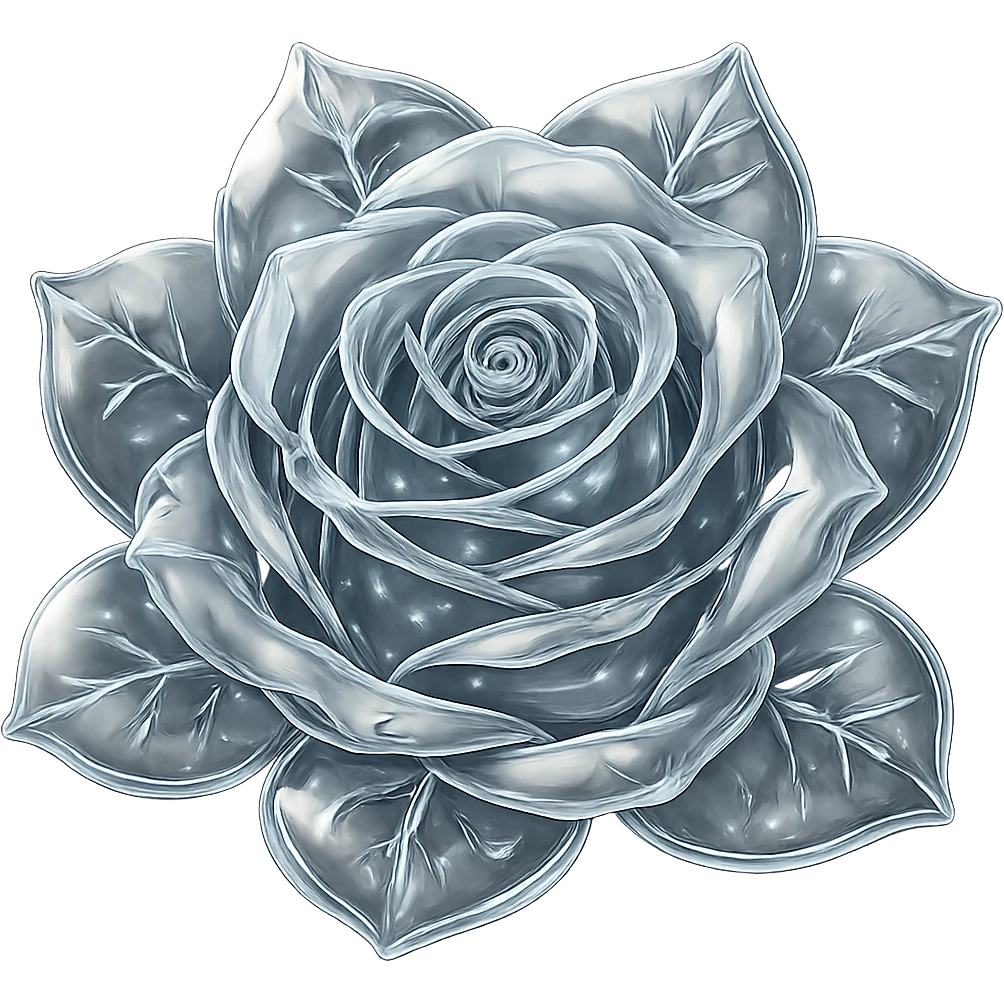 Make the blue icy rose look like glass in the style of emoji, preserving the emoji style and making it transparent and shiny like glass, with no background. emoji