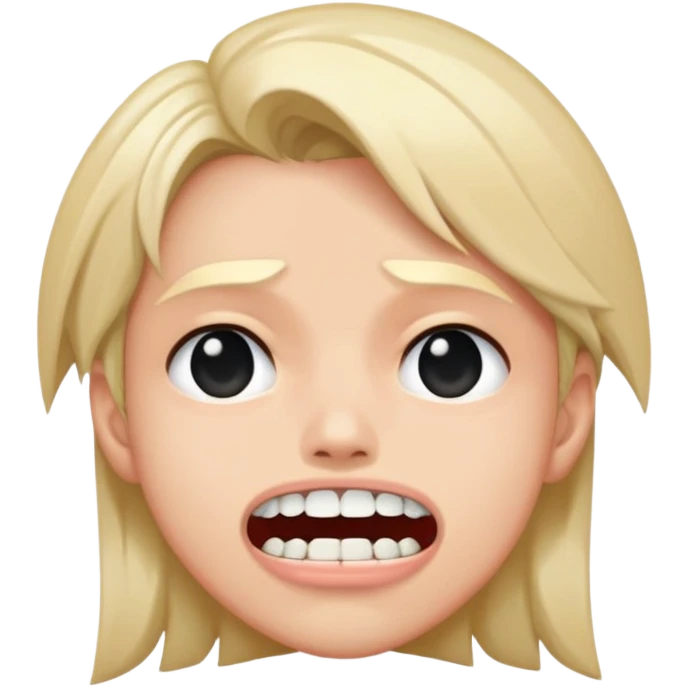 Super idol with a worried face but the upper teeth are sticking out and the background is pitch black and super idol is a staticky type of image emoji