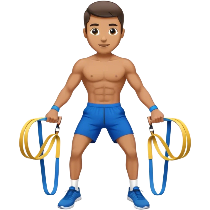 fit man with blue shorts resistance bands exercises emoji