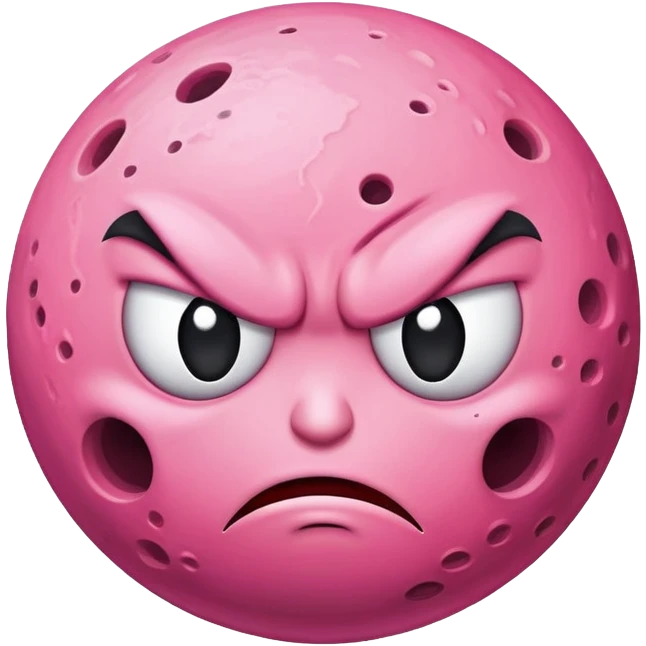 pink planet with craters and an angry face with furrowed eyebrows emoji