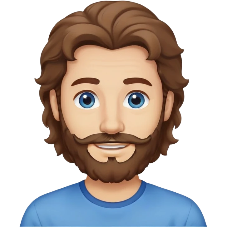 Lebanese man with one blue eye and one brown eye, light beard, kind smile, blue shirt, brown longish wavy hair emoji