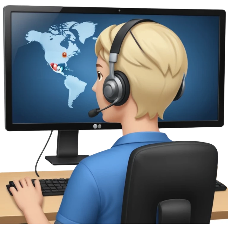 person at their computer in a call, pov from behind, we can see the screen  emoji