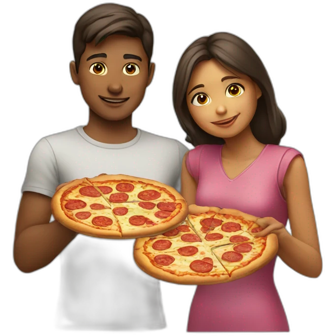 A boy and a girl eating pizza together emoji
