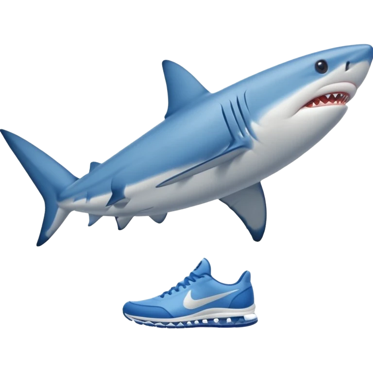 blue shark, with elongated side fins that create legs. On his three feet, he wears blue Nike shoes emoji