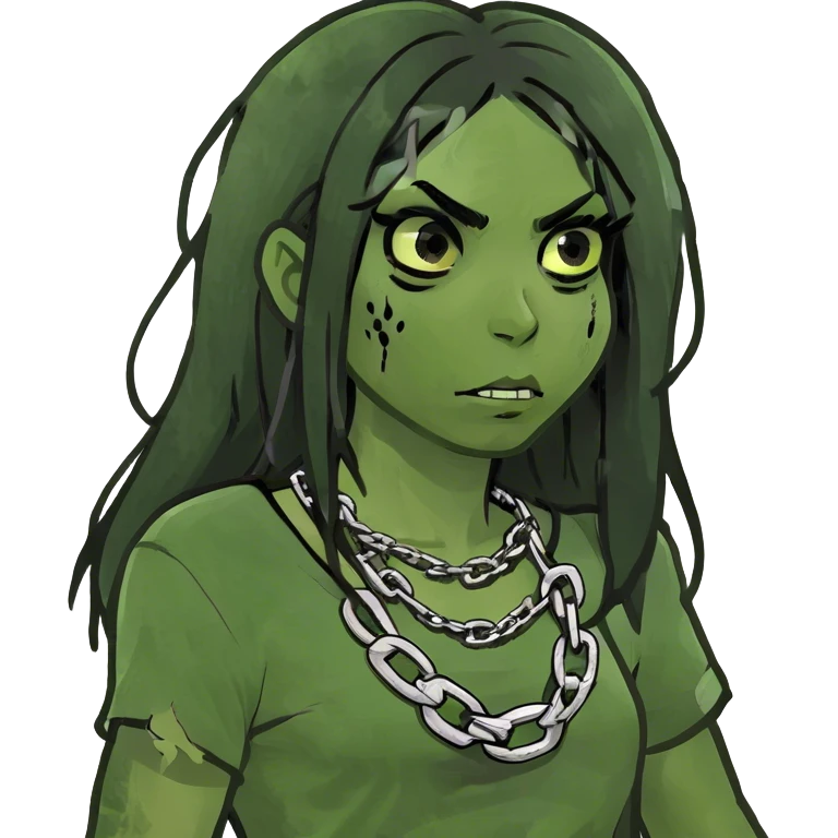zombie girl with black hair and medium straight hair with brown eyes grunting emoji