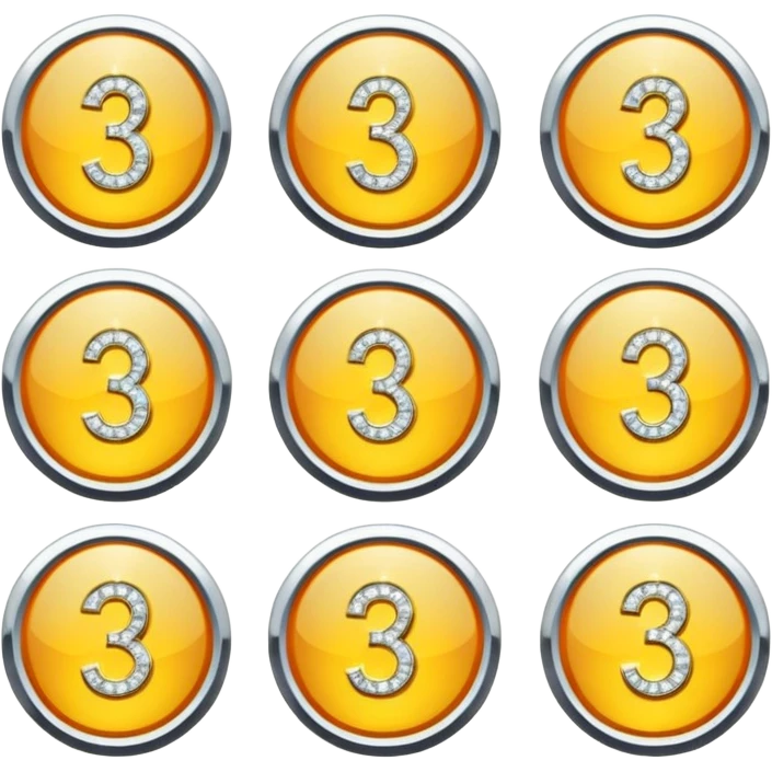 Gold badges with diamonds for paid subscriptions at different levels with the number 3 emoji