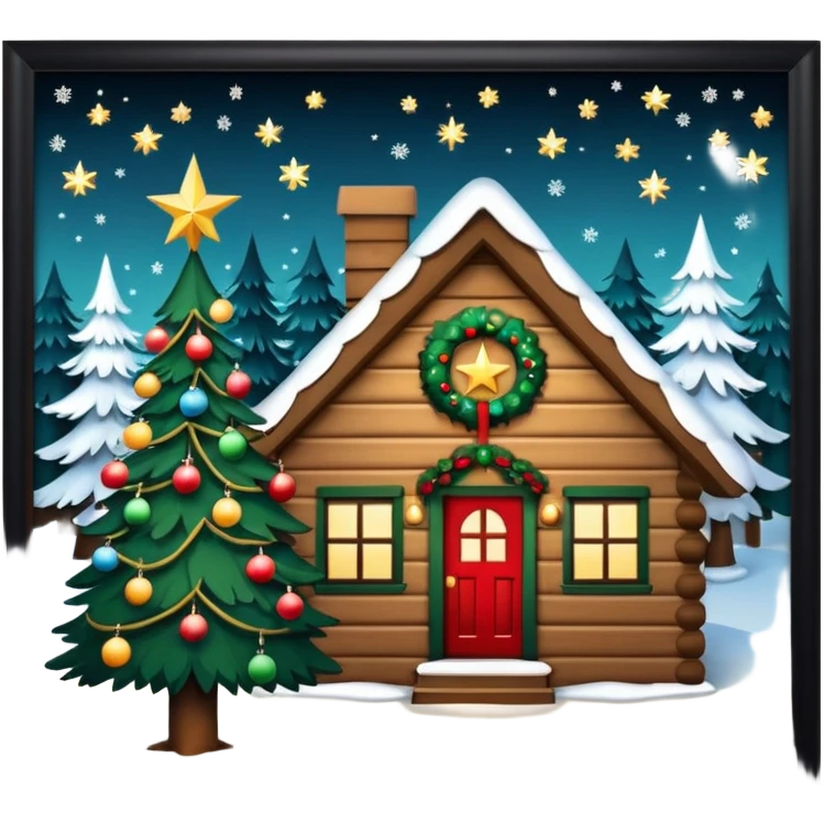 Beautiful Christian Christmas tree in a cabin emoji