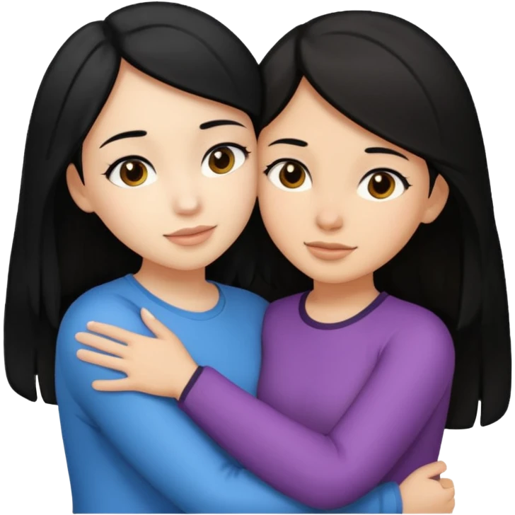 two girls - 1 black haired light skin and second is light skin brunette are hugging emoji