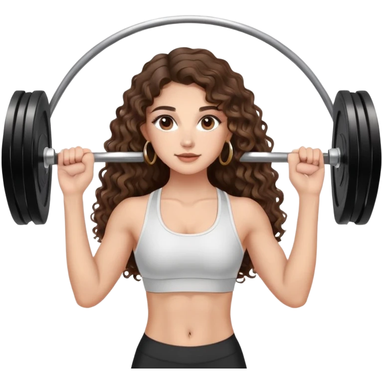 cute girl long brunette balayage curly/wavy not voluminous hair, brown eyes, hoop earrings, natural pretty clean makeup: lifting weights at the gym LONG HAIR emoji