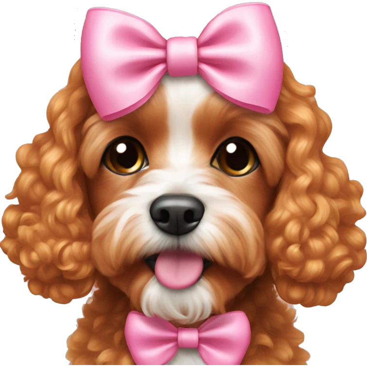 ginger cavapoo wearing pink bow emoji