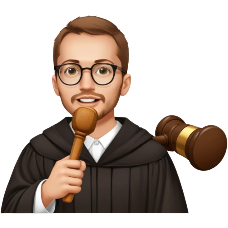 Wearing a judges robe and holding a gavel￼ emoji