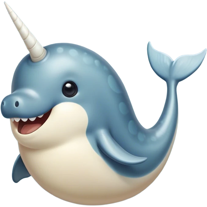 Cinematic Comical Narwhal Portrait Emoji, Head tilted dramatically with an exaggeratedly amused expression, featuring a sleek, elegantly streamlined body with a prominently spiraled ivory tusk and wide, comically expressive eyes full of playful disbelief, Simplified yet hilariously expressive features, highly detailed, glowing with a slightly sassy arctic glow, high shine, dramatic yet playful, stylized with an air of quirky marine mischief, soft glowing outline, capturing the essence of a meme-worthy narwhal that looks ready to side-eye its way into viral fame! emoji
