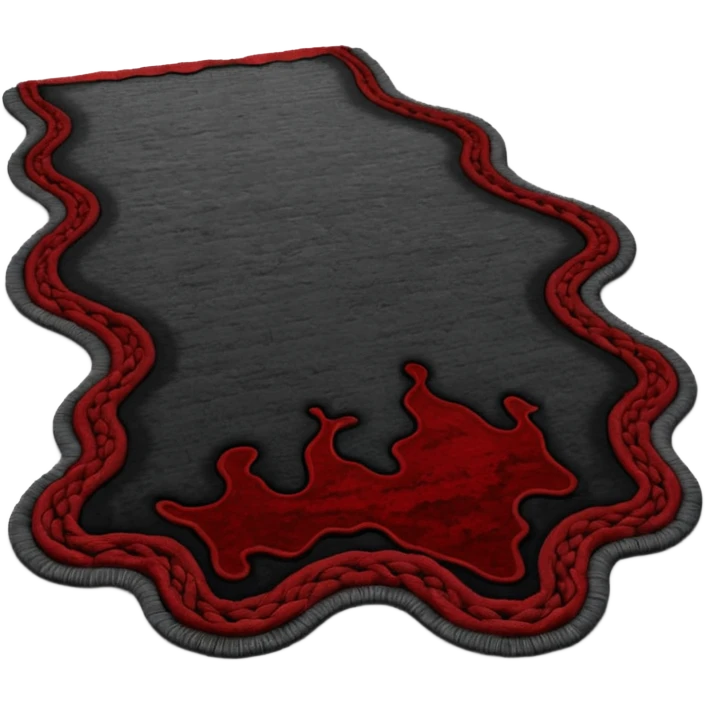 Minimalist emoji-style sticker of a carpet turning into a dark river, murky texture, grayscale and dried blood tones, side ropes in shadow
 emoji
