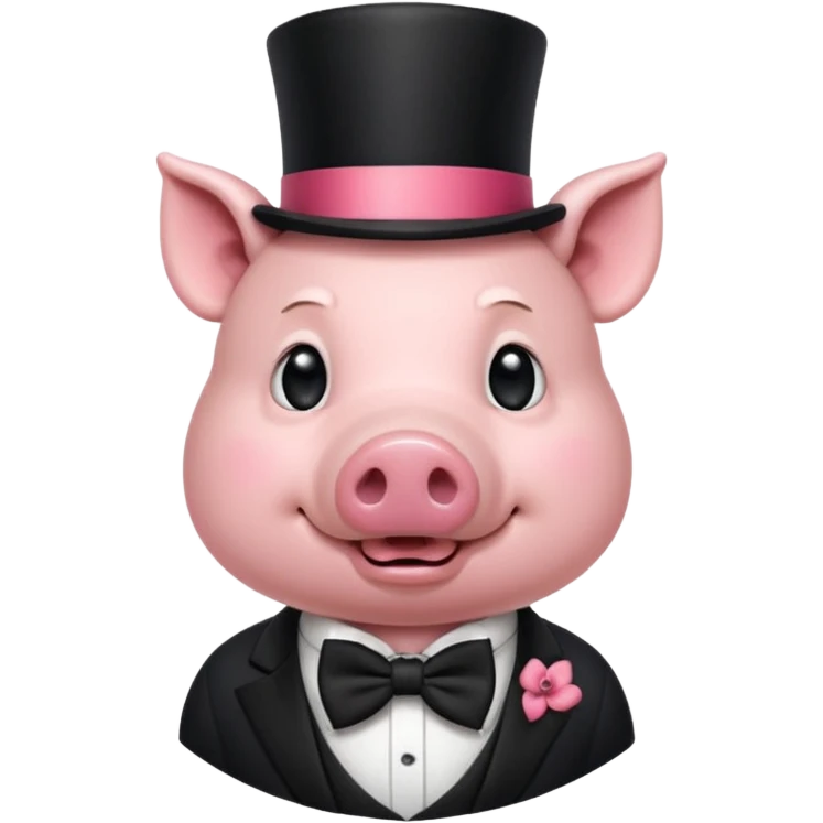 Gentleman Pig – pig with black top hat and bow tie emoji