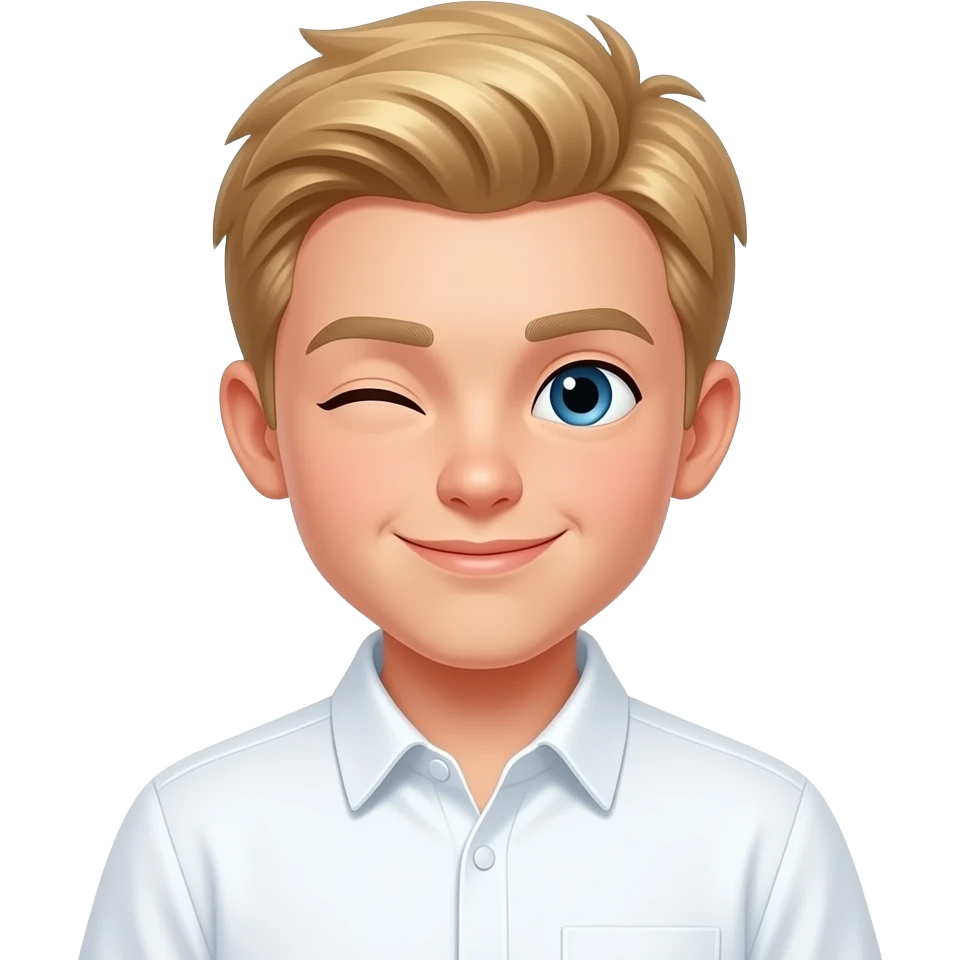 winking boy in white shirt and blonde hair emoji