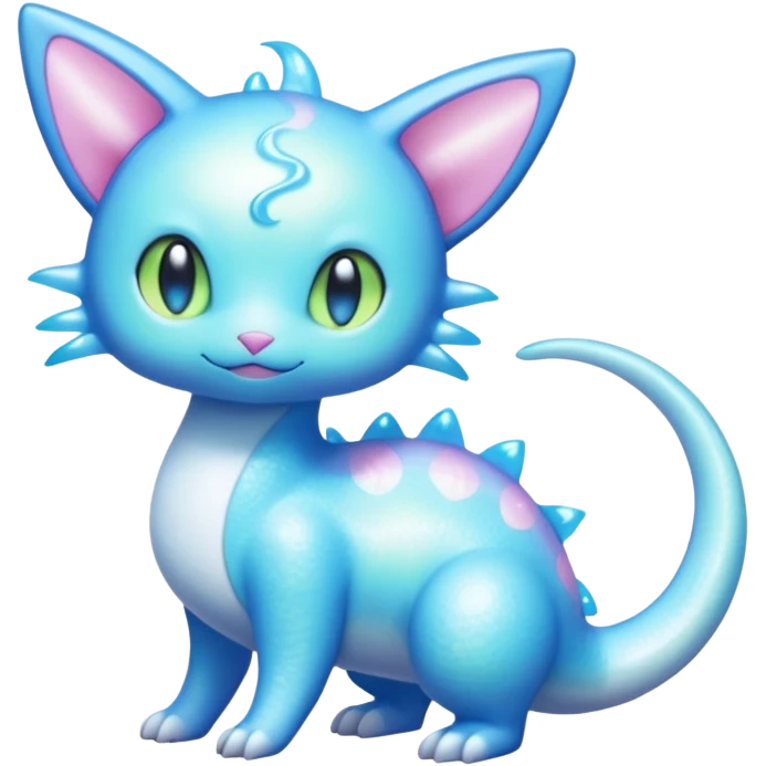 Shiny Sparkly Iridescent Bioluminescent Glowing Skitty-Lumineon-Amaura-Dragonair-Fakémon-hybrid-creature (full body)  emoji