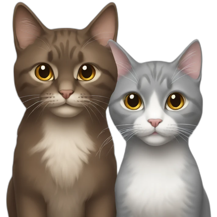 two cats, big full brown long hair and one gray short hair emoji