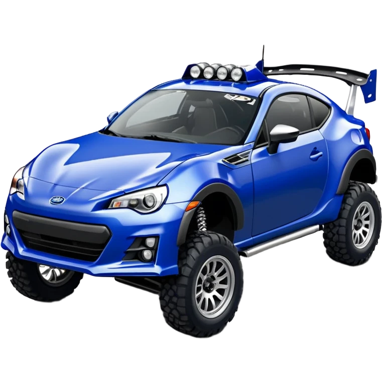 Rally race car Widened Long wheelbase widened pearly midnight satin dark blue  2025 Subaru brz off-road racer chrome nerf bars,side steps mounted under-door-sill climbing rock sliders, and matte silver rear wheels  emoji