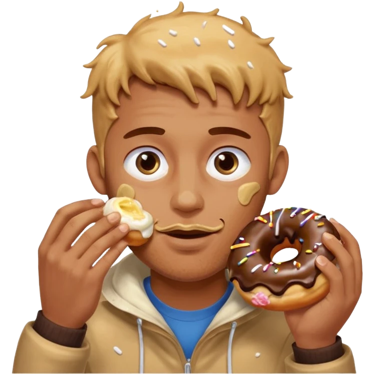 A man messily eating a filled donut, the donut is filled with Boston cream and it’s making a mess everywhere emoji