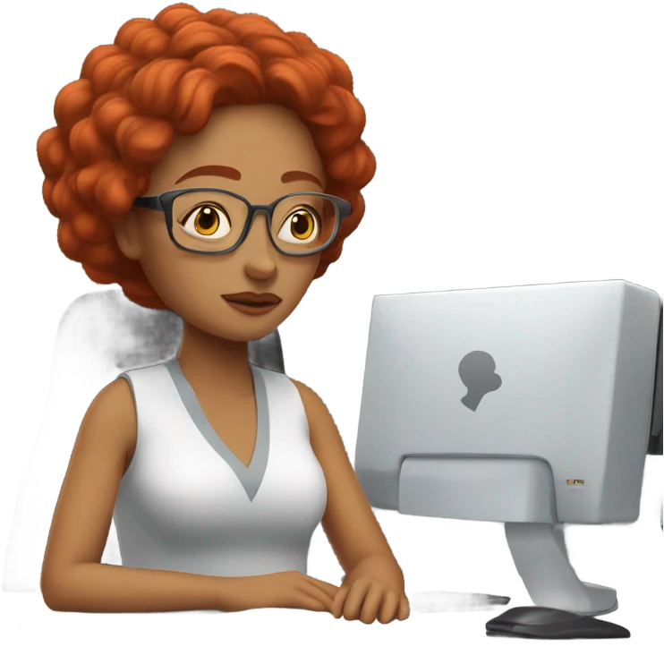 red hair woman nutritionist wearing glasses taking nap desk monitor  emoji