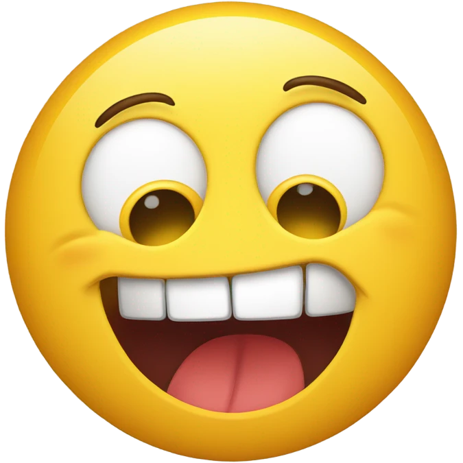 Yellow emoji smiling with it mouth wide open and eye twitching emoji