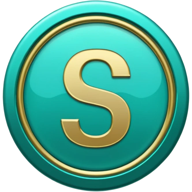 Create a custom emoji badge featuring a stylized, letter “S”. Use the Platinum rank style from League of Legends: teal-green metallics, reflective surfaces, and a futuristic elegant frame. Vibrant and high readability.
 emoji
