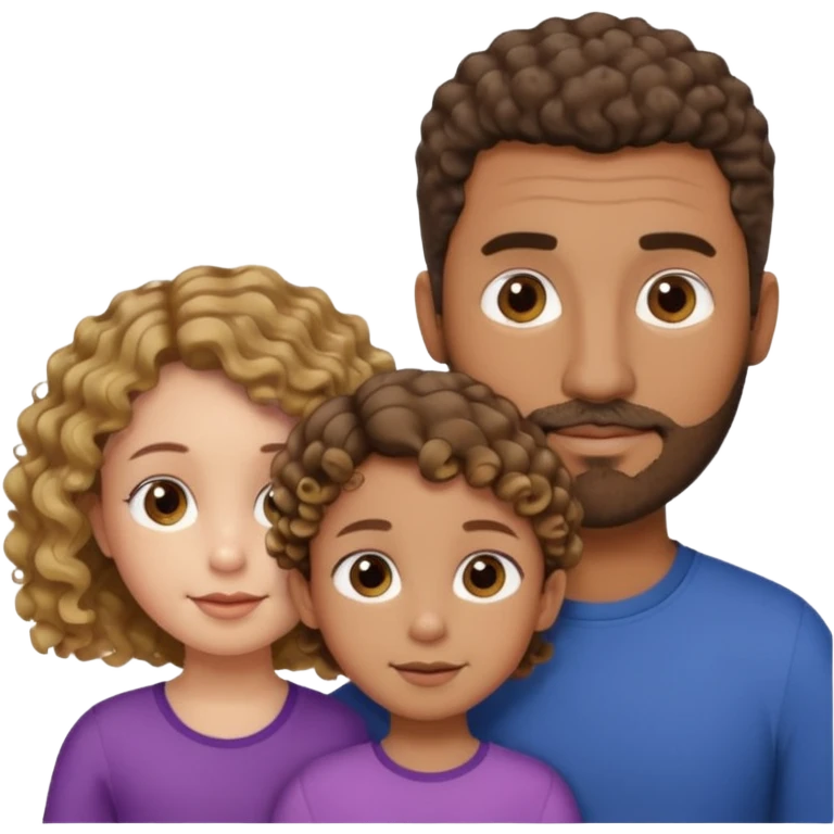 Brown dad with short fade and stubble beard with his two daughtersbone who is 5 and has curly brown and blone hair and one who is smaller who has wavy brown hair mixed race emoji