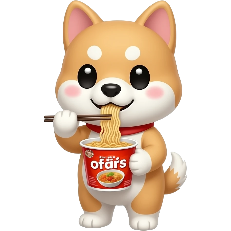 Hachiko dog in chibi cute animation standing while cooking instant noodles emoji