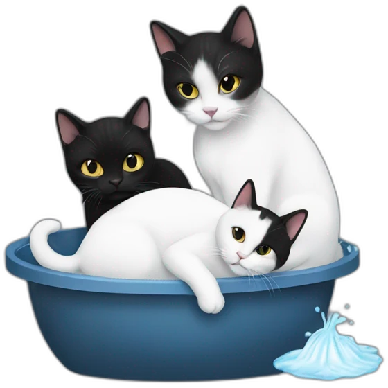 A white cat washing a black cat emoji