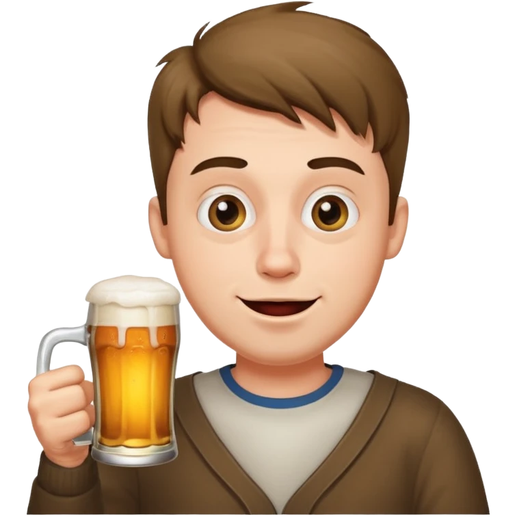 whacky man holding a beer, extremely silly facial expression, cross eyed emoji