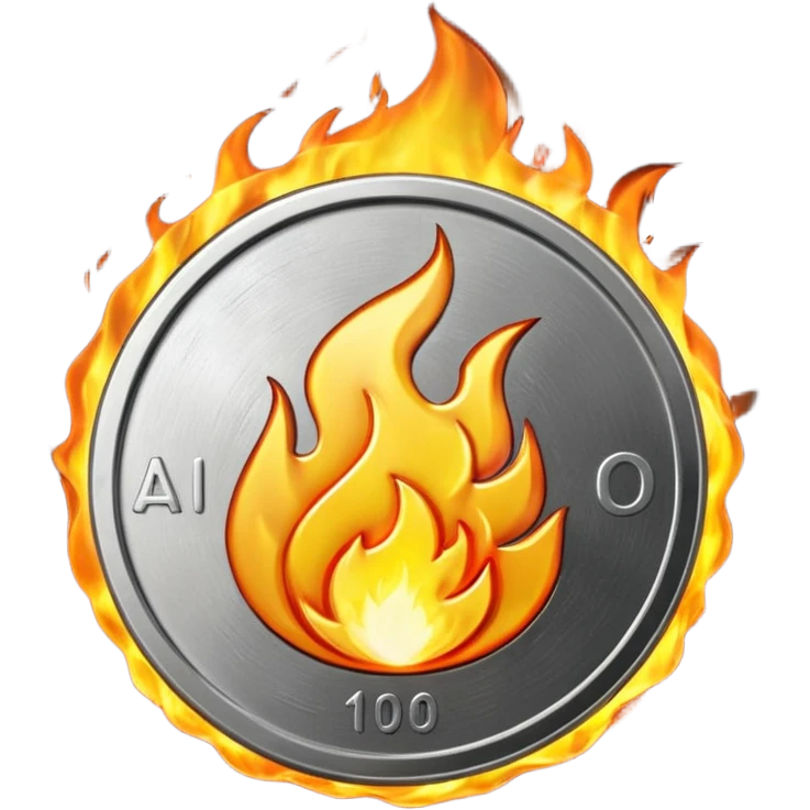 an ai symbol embossed on a coin on fire emoji