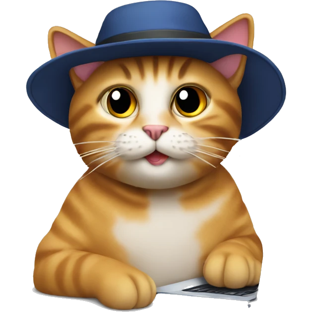 A cat with a hat is sitting and typing on the computer emoji