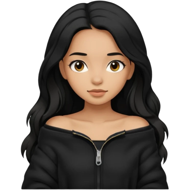  Siyah uzun saçlı ceket giyen esmerimsi kız fazla esmer değil siyah ceket  polar ceket ceket gevşek biraz omzundan çıkıyormuş gibi ve bugday ten rengi emoji