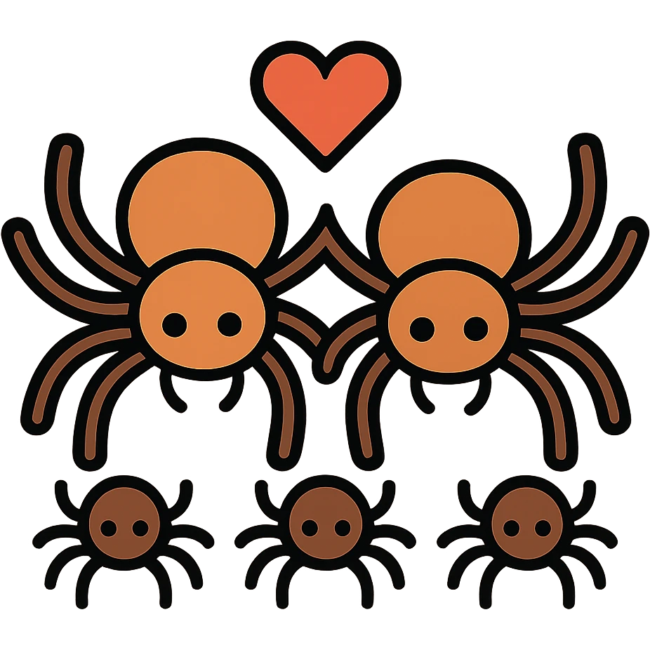 Spider family - parent spiders with baby spiders, showing family connection emoji