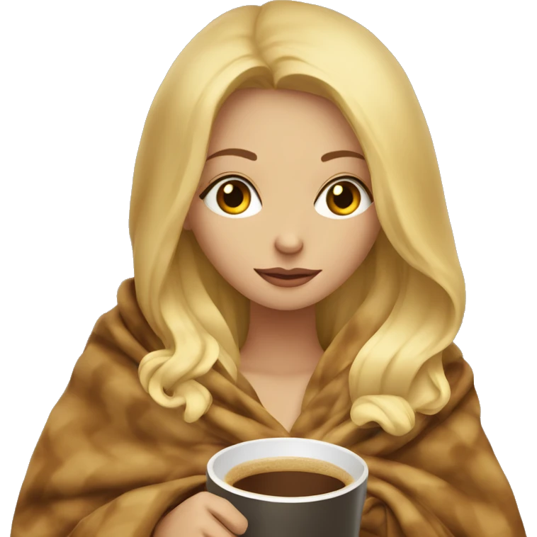 blonde girl inside a blanket sipping coffee eyes closed emoji