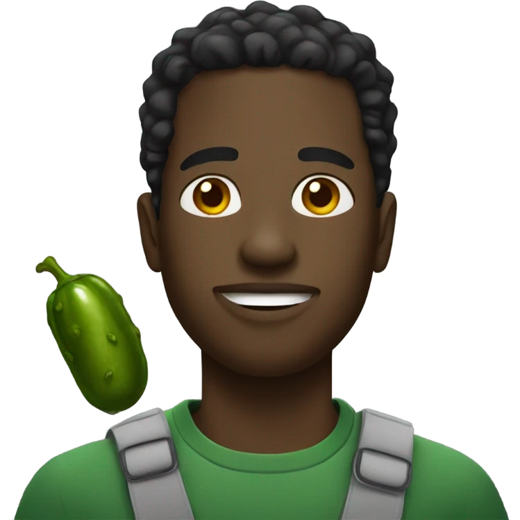 Black Guy wearing a pickle emoji